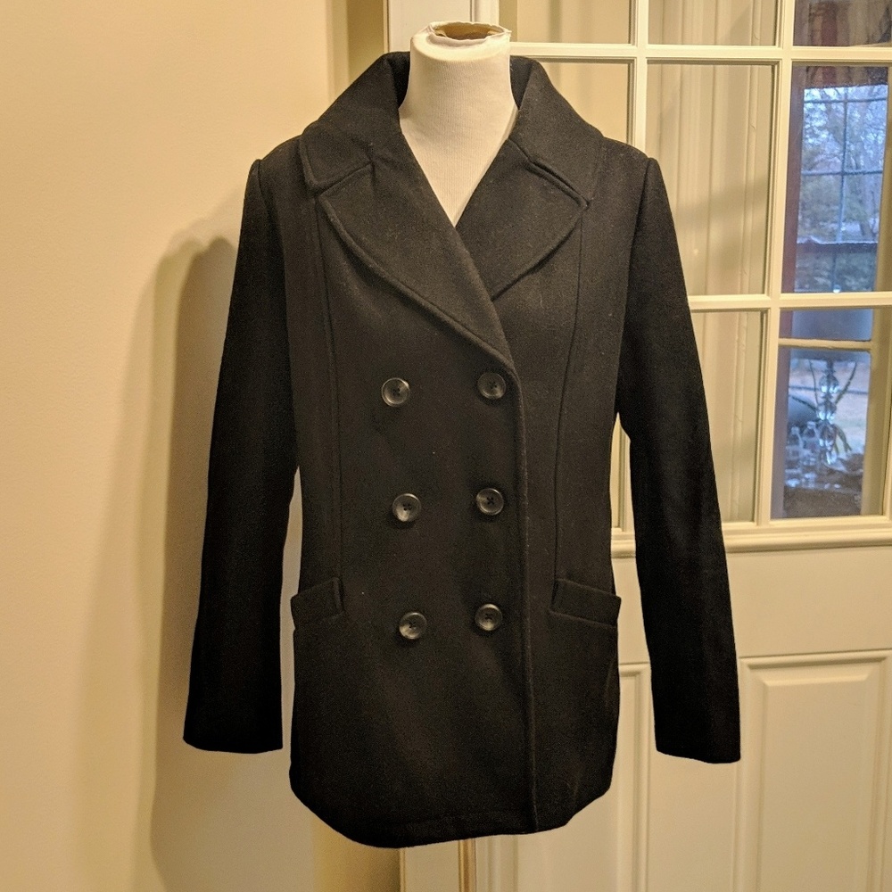 Merona Black Wool Peacoat Sz L